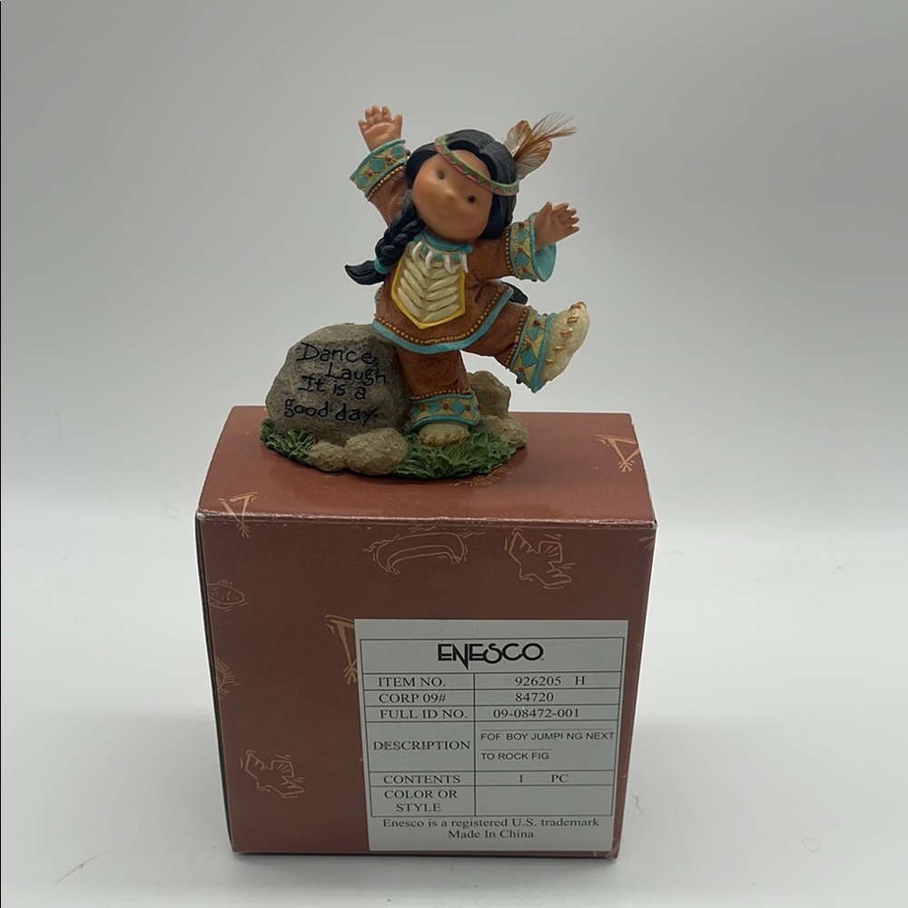 Enesco Friends of the Feather Boy Jumping Next to Rock Figurine